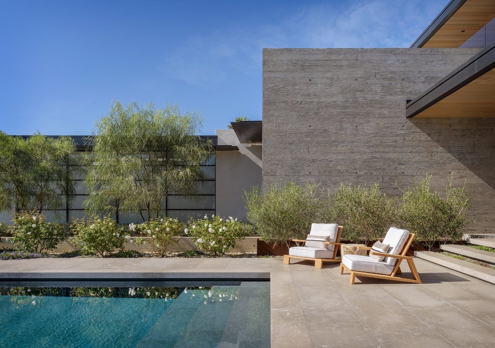 Sanctuary — pool terrace and board-formed concrete wall, La Jolla